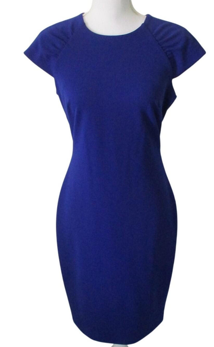 Calvin Klein Women's Blue Cap Sleeve Stretch Zip Back Dress Size 4